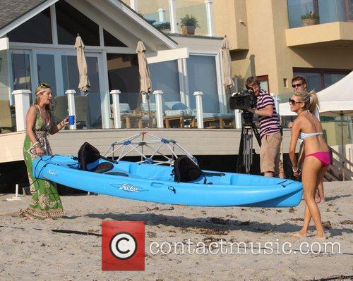 Holly Montag and Stephanie Pratt filming The Hills on Malibu beach